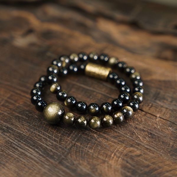 Personalized Cat's Eye Obsidian Couple's Bracelet
