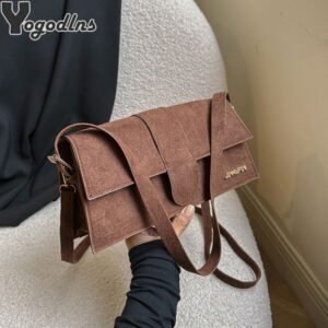 Suede Leather Crossbody Bags for Women Vintage Designer Female Small Flap Shoulder Underarm Bag Handbags and Purses