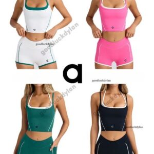 alocardio 5A Quality yogawomen sets Golf Pilates Gymwear Two-Piece Short Sleeve T-Shirt with Matching Leggings Womens set Running Outdoors Black/White/Pink