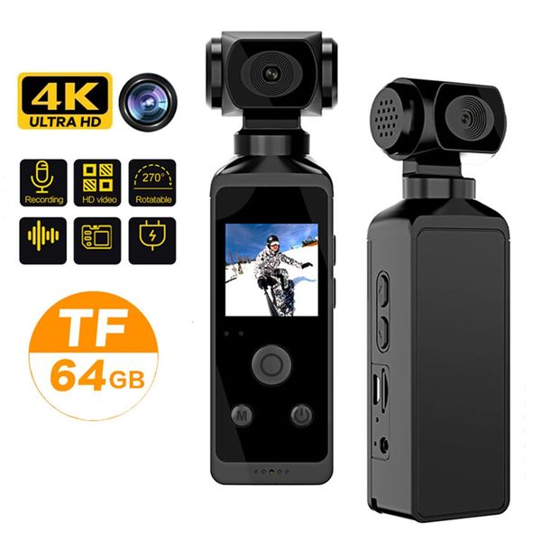 4K Ultra HD Pocket Action Camera 270° Rotatable Vlog Wifi Mini Sports Cam Waterproof Case Helmet Travel Bicycle Driver Recorder 240418