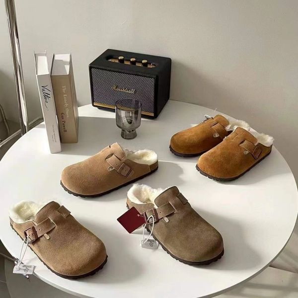 Half Slippers New Designer Women Winter Slides Fur Buckle Flat Heel Soft Muller Shoes Luxury Wool Indoor Fashion Booties Classic Brand Outdoor Warm Flip Flops