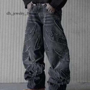 Baggy Jeans for Men Y2k Hip Hop Distressed Retro Black Pants Oversized Embroidery Harajuku Gothic Wide Leg Trousers Streetwear 240619 47d