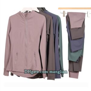 Designer Women Yoga Outfit Set Gym Clothes for Women Line Design Comfortable Breathable Workout 2 Piece Yoga Set Zip Up Jacket Slim Fit Fitness Running Gym Leggings