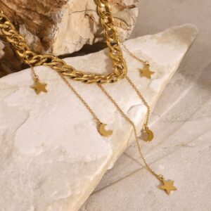 Jewelry Gold-Plated Stainless Steel Necklace – Star & Moon Pendant for Love & Freedom Symbolism of Love and Freedom
