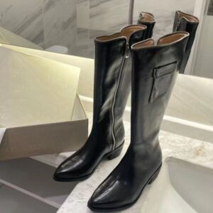 Fashion women's long boots Luxury designer high-heeled shoes Zipper leather pointed shoes Letter thick heel rubber warm locomotive Autumn and winter anti-skid 35-40