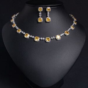 fashion new square eco-friend brass zircon necklace earrings sweet light luxury niche design niche bridal jewelry set accessories