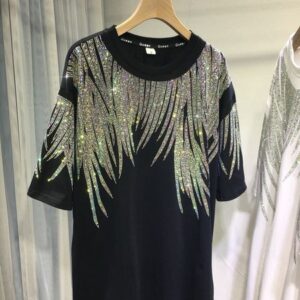 Oversized summer European rhinestone diamond male and female couples top fashion women's short-sleeved T-shirt