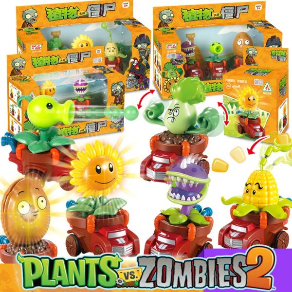 3PCS Plants Vs Zombies 2 Bonk Choy Sunflower Toy Pull Back Car Model Genuine Licensed Game Character Toy Action Figures Boy Gift
