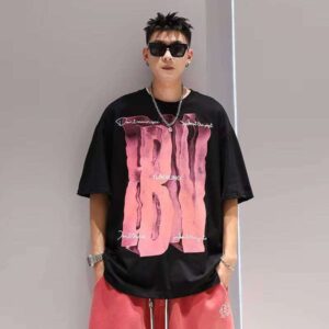 Manufacturer Letter 100% Cotton O-neck T-shirt 240g Fitness Clothing Digital Short Sleeve 3D Visual Design