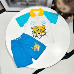 baby 2 pieces set lapel T Shirt 2025 kid sets baby polo tshirts luxury Tiger Head girl boy Two-piece Fitness Suit Print Sportswear Jogger vacation school start gifts