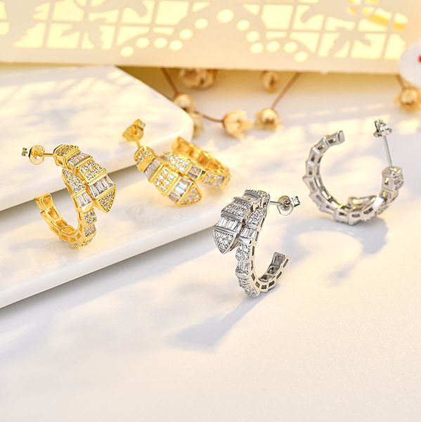 S925 pure silver needle zirconium snake-shaped small ear ring - unique and niche design, geometric earrings with a light luxury and high-end feel, suitable for women.