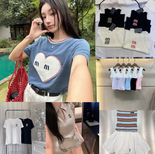 Women's T-Shirt Designer Washing process thread+ten thousand needle embroidery process love blue T-shirt