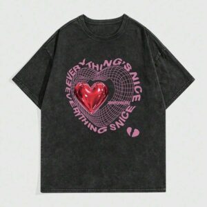 Women's Clothing Temuvintage Vintage Heart Print Loose Cotton Short Sleeve T-Shirt