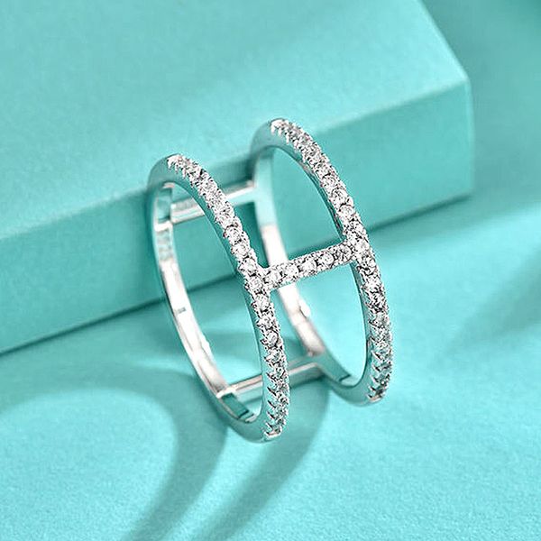 925 Sterling Silver Couple Ring, Double-Layer Minimalist Design, Instagram Style, Wholesale Women's Jewelry
