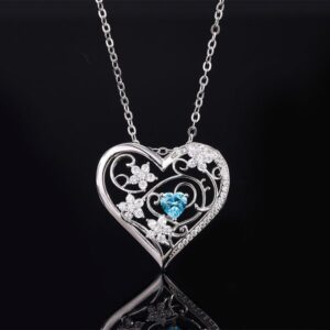 New S925 Silver Faux Aquamarine Heart-Shaped Main Stone Pendant Necklace, Hollow Design, Elegant and Fashionable, Suitable for Any Occasion
