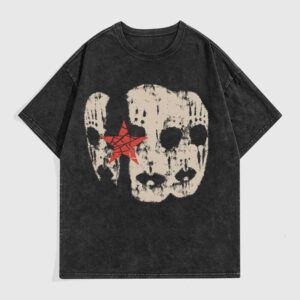 Creative Skull Washed Vintage Short Sleeve T-Shirt for Men and Women Snowflake High Street Trendy Cool Pure Cotton Tee