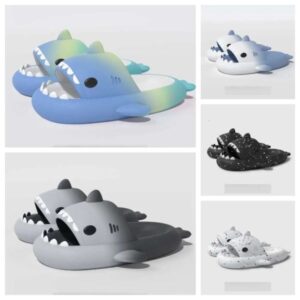 2024 New top Luxury Designer Quality shoes sandal Summer Shark Slippers Shark Slides black blue Thick Soled Shoes men women Kids flat sandals Gradient Flip Flops