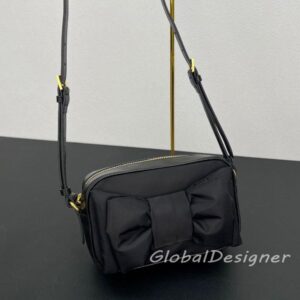 high quality luxury women crossbody bag black oversized bow designer lady shoulder bag romantic cute wallet Nylon nappa leather purse zipper closure cosmetic bag 7A