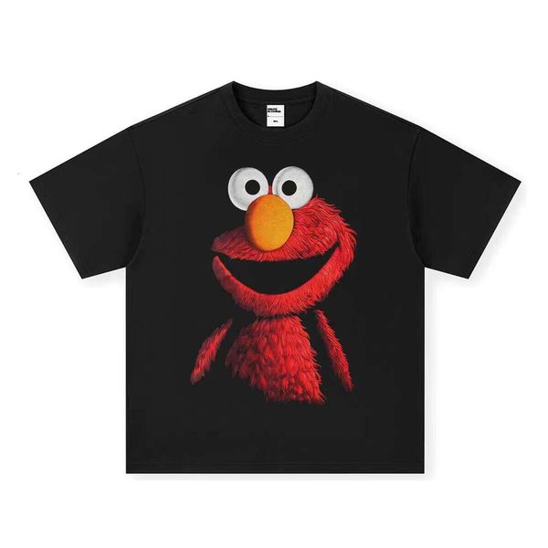 Aimeng Short Sleeve Sesame Street Print Heavy Wash Fashion Casual Style Unisex Gym Use 280g T-Shirt