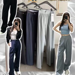 womens pants yoga pants elastic waist show leg length classic sports pants Wide leg pants