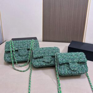 Cf Wool Woven Chain Designer Womens Shoulder Bag Flip Flap Seam Silver Hardware Metal Turn Lock Matelasse Chain Hand Crossbody Bag Makeup Bags Green Wallte 18/20/25cm