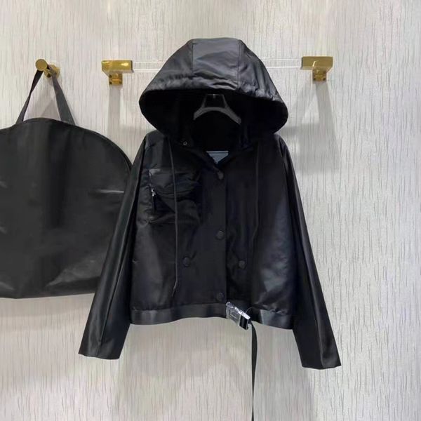 Women's Jackets Designer Triangle bag nylon series three-dimensional pocket trendy hooded windbreaker jacket