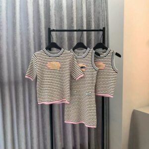 Women's T-Shirt Designer Colorful series striped embroidery contrasting striped knitted tops, vests, dresses