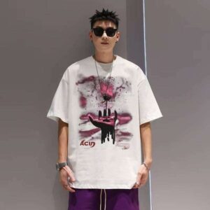 Clothing Printed Letter 100% Cotton Summer New Loose 300g Short Sleeve Men's Casual T-Shirt