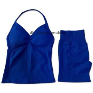 dfyn impact shorts dfyn shorts womens 2pcs Impact Gym Set Womens Backless Tank Top High Waist Threaded Seamless Shorts Gym Set W250410 329