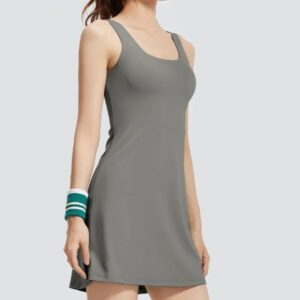 Women Summer Wide Shoulder Strap U-shaped Beautiful Back Yoga Dress Sports Tennis Skirt With Built-in Bra Pads Anti-wardrobe Malfunction