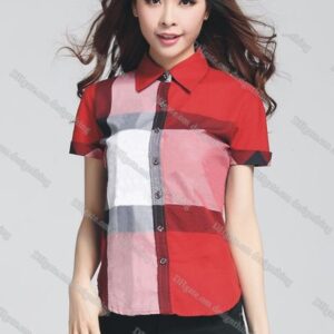 Womens Plaid Striped Short Sleeve Shirt Designer Blouses Button Up Tops Elegant Casual Office Shirts for Ladies Asian Size Fashion Petite Fit