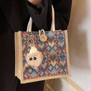 Small high-end waterproof linen handbag autumn winter, accompanied by gift and a small shoulder bag for carrying