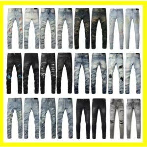 Men's Designer Skinny Print patchwork casual Ripped Y2K Street Hip Hop Rock Jeans Size 28-40
