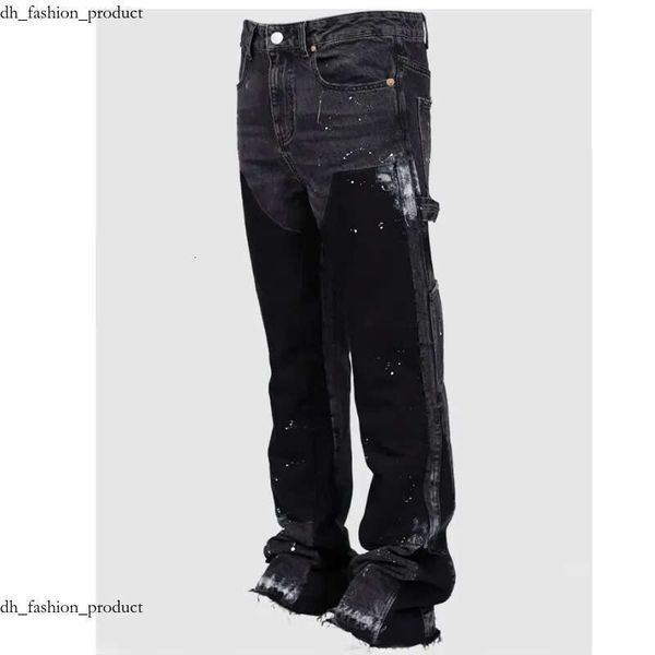 Galeryly Jeans Dept Men's Jeans Men's Denim Work Pants Fashion Stretch Patch Denim Stacked Flare Pants 304