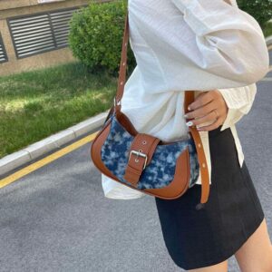 version denim shoulder for women's niche spring summer new style armpit fashionable contrasting color versatile commuting crossbody bag