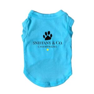 Personality Canine Attire, Soft Lightweight Cotton Clothes with SNIFFANY CO Print, Interesting Imitation Design Pets Vest For Small Medium Dog Puppy Blue XXL