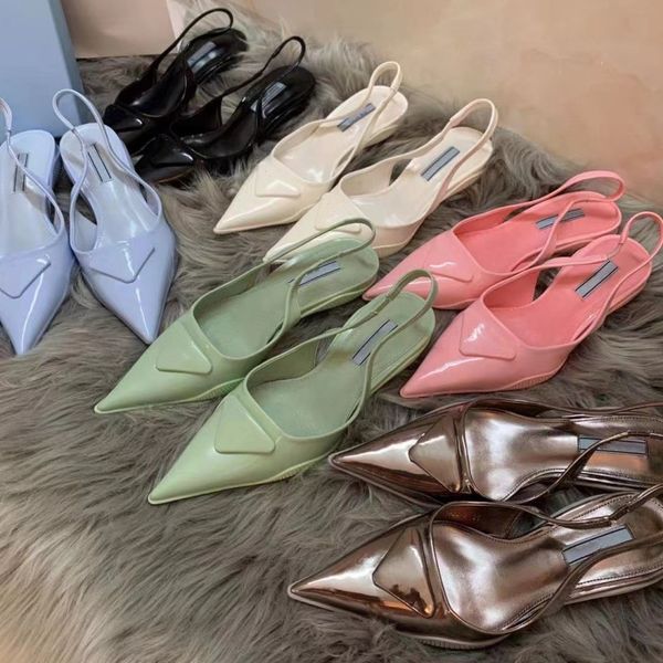 Triangle Logo Sandals New Fashion Designer Shoes Letter Pointed High Heels Luxury Top Leather Back Strap Baotou Solid Jelly Clour 36-40 Spring Summer Outdoor Party