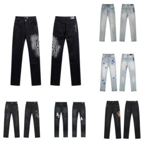5A designer jeans men Trousers for mens Denim embroidery Jeans Men Black Pants High-end Quality Straight Retro Ripped Biker Jean Slim Fit Motorcycle Clothing