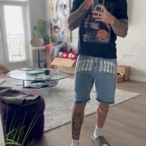 Designer shorts Mens Shorts American Street Embroidery High Waist Washed Denim Haruku Retro Trendy Brand Oversized Jeans Men Y2k Goth Punk Size S-ZXL