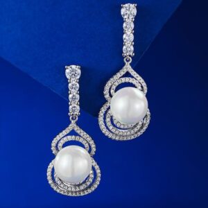 Chic Designer S925 Sterling Silver Gourd Studs Enhanced by Stunning Fake Pearl Accents