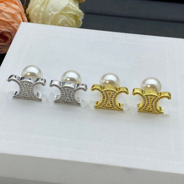 18K Gold Plated Earrings Luxury Brand Designers Stud Earrings Geometric Women Crystal Rhinestone Pearl Earring Wedding Party Jewerlry Gifts