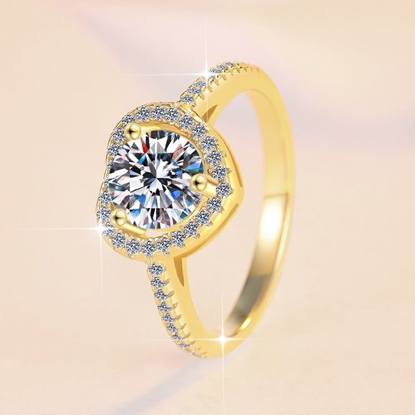 Elegant 925 Sterling Silver Heart-Shaped Moissanite Ring with 18K Gold Plating, Perfect for Engagement and Special Occasions
