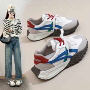2024 autumn new breathable female students sports shoes heightened casual shoes tide