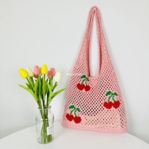 Commuter essential niche design new ins bags for cross-border exclusive knitted bags woven bags large capacity tote bags cherry shoulder bags