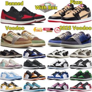 2025 with box 1 low 1s mens basketball shoes Pizza Voodoo Alternate Shattered Backboard Cactus Jack x Red Shy Pink UNC Blue Royal men women trainers sports sneakers GAI