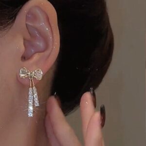 Full diamond bow tassel earrings for women, niche high-end, light luxury earrings