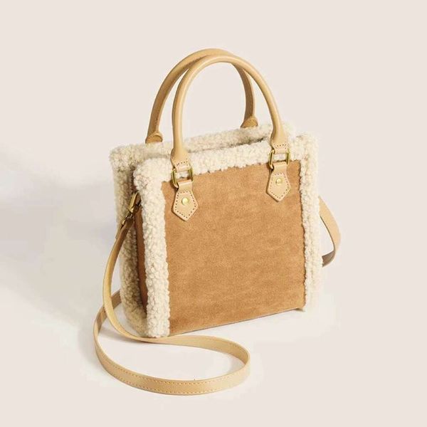 Lamb wool autumn winter new trendy handbag, single shoulder crossbody simple and fashionable tote bag, women's bag handbag