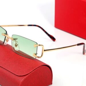 C Sunglasses Designer Mens Frameless Square Gold Finish Metal Frames Coated Mirror Carti Glasses Protection Womens Shades Unisex Green Styles Eyeglasses Lunettes