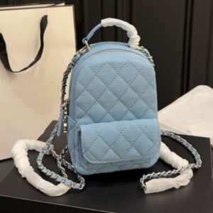 Mini Denim Backpack Designer Womens Shoulder Bag Ribbed Silver Hardware Metal Buckle Matelasse Chain Hand Crossbody Bag Dinner Dress Bags Makeup Sacoche 18x13cm