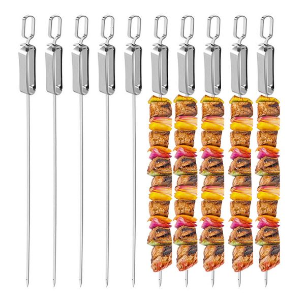 10pcs/set Outdoor stainless steel meat sticks Bbq Barbecue Skewers Lamb Chicken Wings, Grilled Fish Balls, Etc.